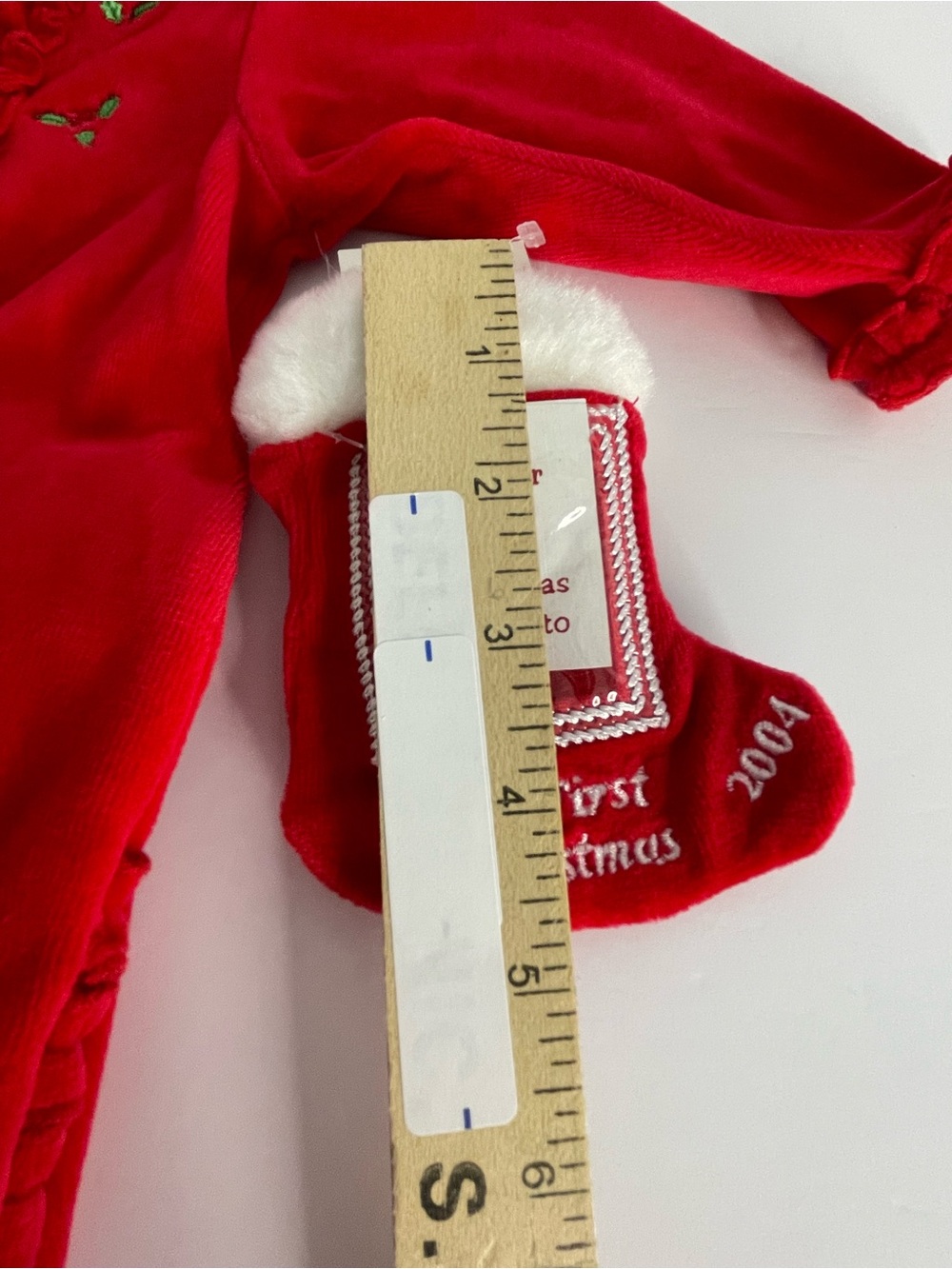 VTG Bright Future Red Velour Christmas Footie Romper 6-9M - Picture 16 of 16